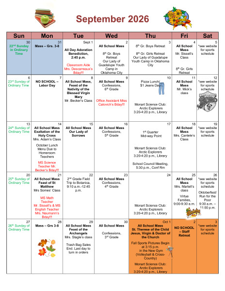 September 2026 Monthly Calendar