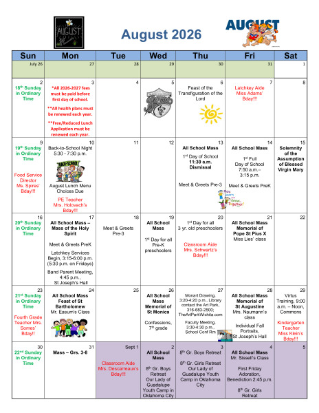 August 2026 Monthly Calendar